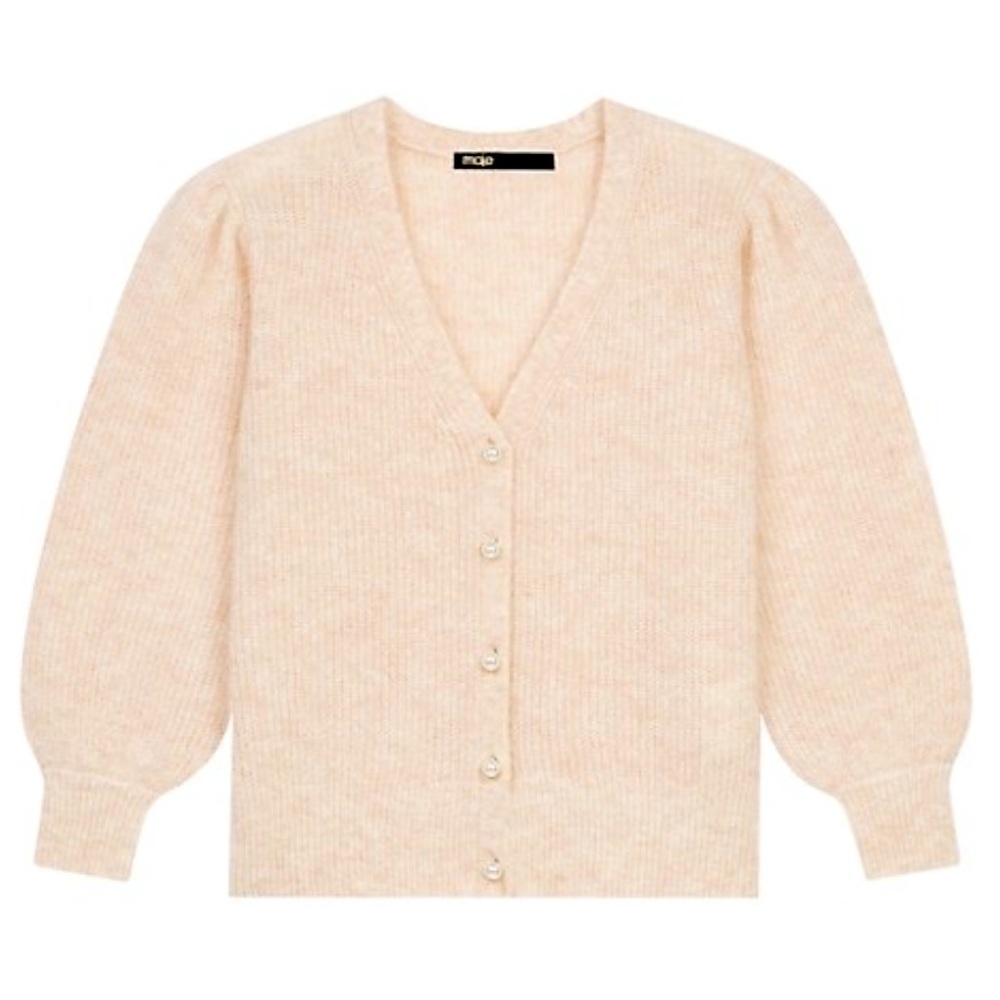 Maje Natural Cropped Mohair Cardigan With Pearl Buttons Size 3